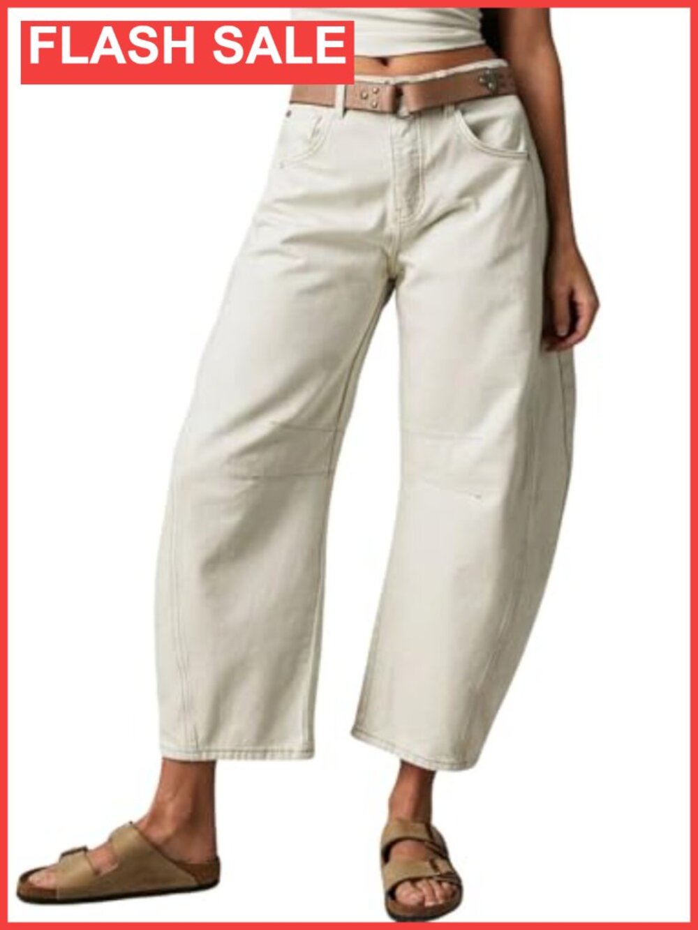 Mid Rise Barrel Jeans Stretchy Denim Wide Leg Cropped Boyfriend Pants